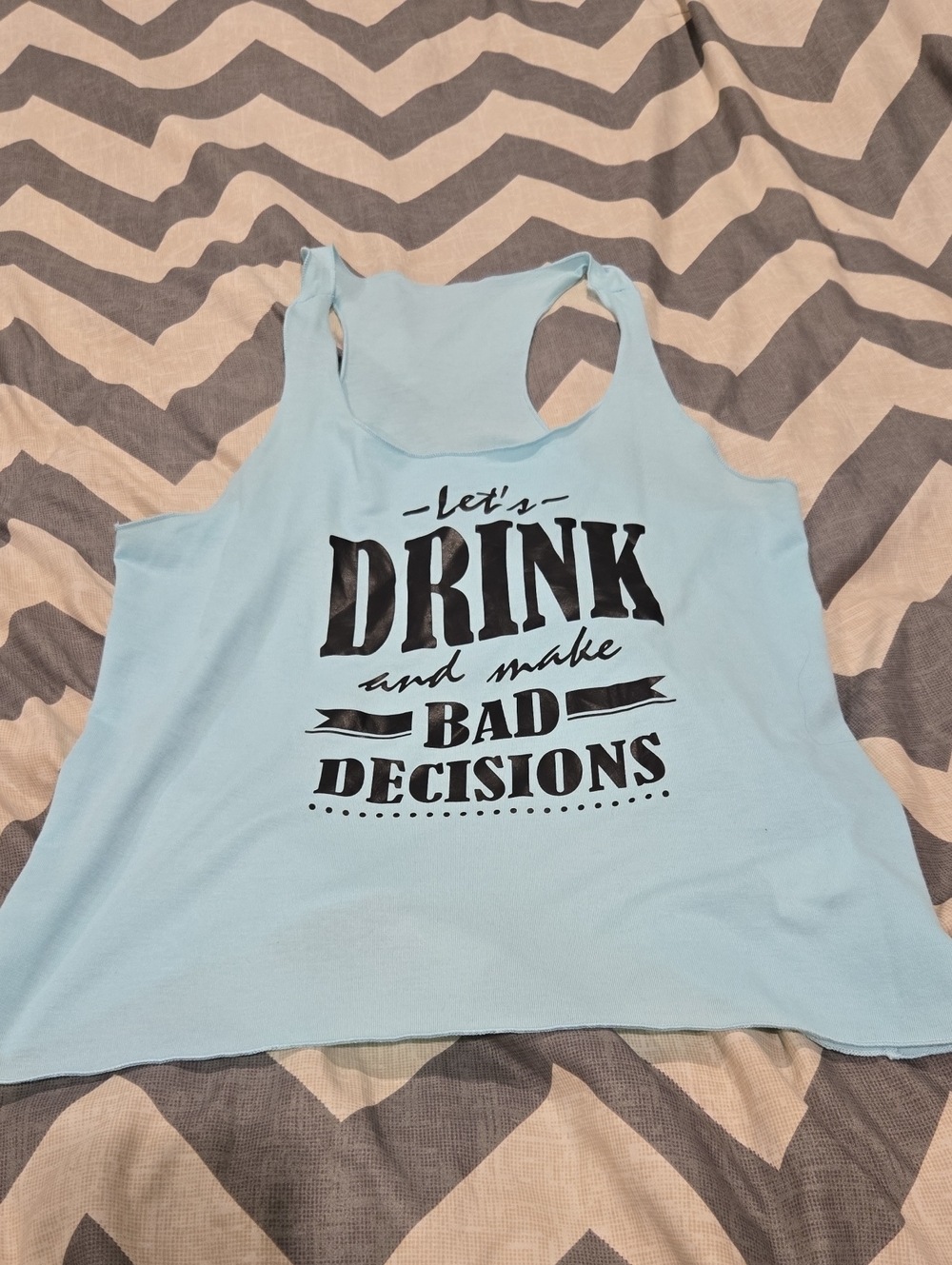 SHEIN Light Blue Graphic Racerback Tank Top with Black Text
